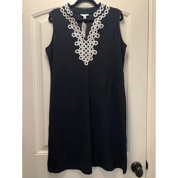 NWT Charter Club Women’s Embroidered Boho Stretch Knit Shift Dress Size 1X Black - Picture 1 of 6